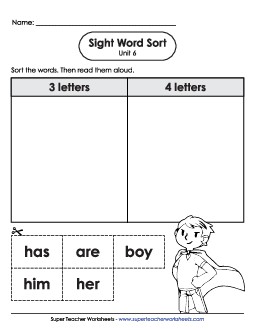 Sight Word Sort (Unit 6) Sight Words Worksheet