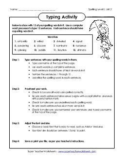 Typing Sentences (E-2) Spelling E Worksheet