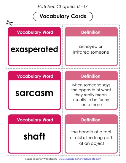 New Vocabulary Cards (Chapters 15–17) Worksheet New Vocabulary Cards (Chapters 15–17) Worksheet