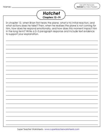 New Writing Prompt: Brian's Response to the Plane Worksheet New Writing Prompt: Brian's Response to the Plane Worksheet