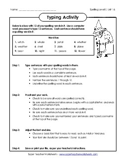 Typing Sentences (E-16) Spelling E Worksheet