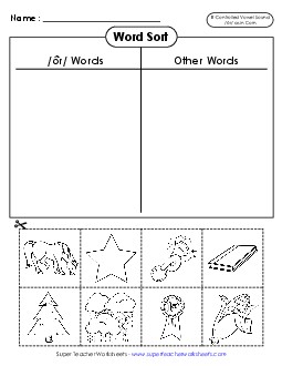 Word Sort (Cut and Glue) Free Phonics R Controlled Vowels Worksheet