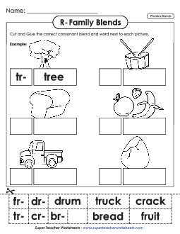 Cut-and-Glue: R-Family Blends Phonics Blends Worksheet