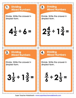 Dividing Mixed Numbers Fractions Worksheet