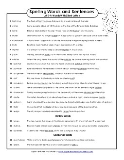 Spelling Test Sentences (E-9) Spelling E Worksheet