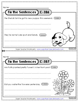 Fix the Sentences C-106 through C-110 Worksheet