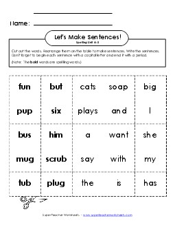 Let\'s Build Sentences (A-5) Spelling A Worksheet