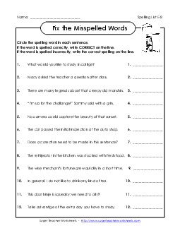 Fix the Spellings (E-8) Spelling E Worksheet