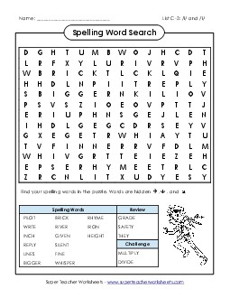 Word Search (C-3) Spelling C Worksheet