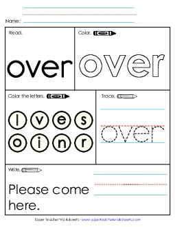 Worksheet 1: Over Free Sight Words Individual Worksheet