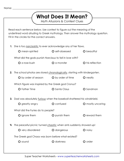 New Myth Allusions & Context Clues Worksheet New Myth Allusions & Context Clues Worksheet