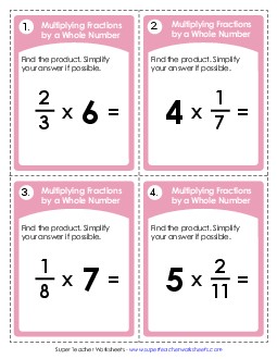 Task Cards: Multiply Fractions by Whole Numbers Worksheet