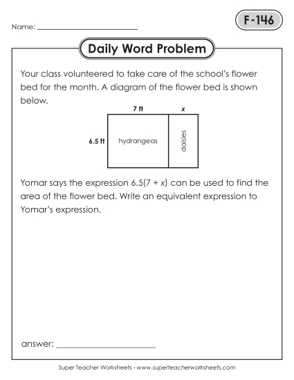 New Daily Word Problems<BR>F-146 through F-150 Worksheet New Daily Word Problems<BR>F-146 through F-150 Worksheet
