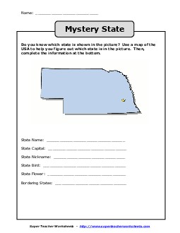 Mystery State: Nebraska States Worksheet