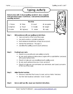 Typing Sentences (D-7) Spelling D Worksheet