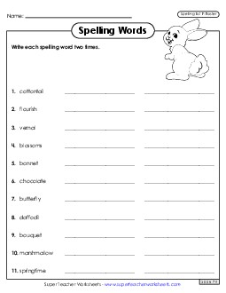 Write Words Twice (Easter)  Spelling F Worksheet