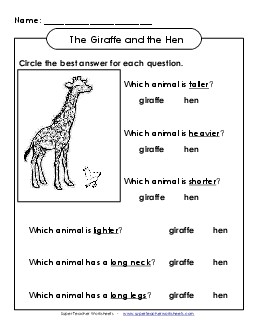 Giraffe and Hen (Very Basic) Attributes Worksheet