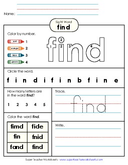 Worksheet 4: Find Sight Words Individual Worksheet