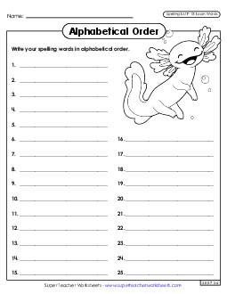 Alphabetical Order: Whole List (F-15) Spelling F Worksheet