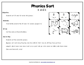 Word Card Sort 2: Long O, Short O Phonics Vowels Worksheet