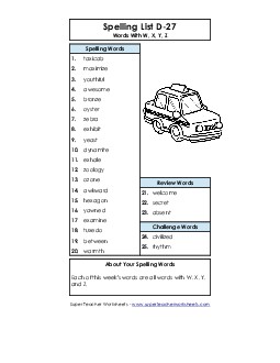 Spelling List D-27 Spelling D Worksheet