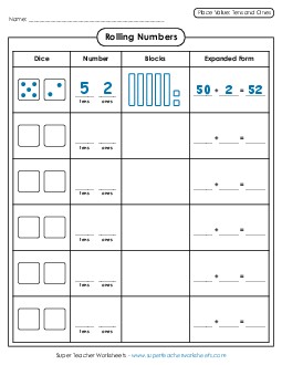 Rolling Dice 1st Grade Math Worksheet