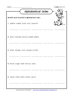 Alphabetical Order (D-3) Spelling D Worksheet