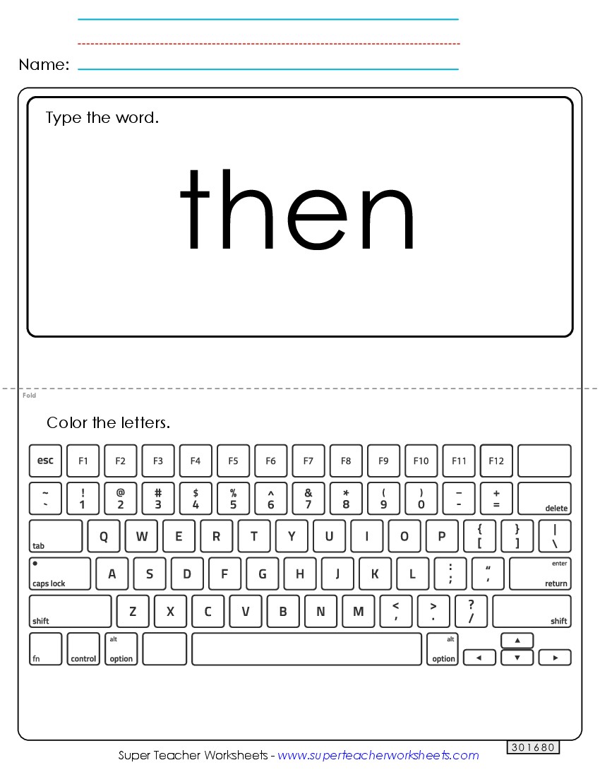 Type the Word: Then Sight Words Individual Worksheet