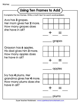 Ten-Frame Word Problems Ten Frames Worksheet