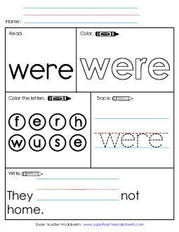 Worksheet 1: Were Sight Words Individual Worksheet