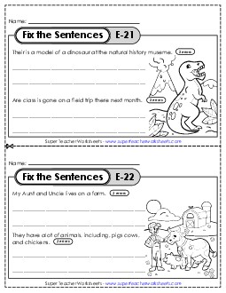 Fix the Sentences E-21 through E-25 Worksheet