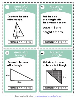 Task Cards: Area of a Triangle (Basic) Worksheet