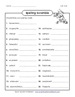 Word Scramble (D-24) Spelling D Worksheet