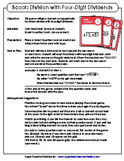 Scoot Game: Division (4-Digit Dividends) Worksheet