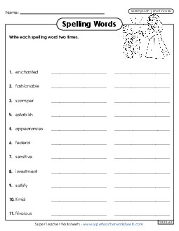 Write Words Twice (F-1) Free Spelling F Worksheet