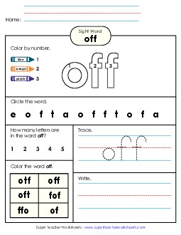 Worksheet 4: Off Sight Words Individual Worksheet