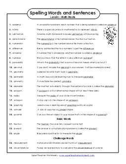 Spelling Test Sentences Spelling E Worksheet