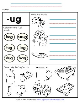 Worksheet 2 (-ug Words) Word Families Worksheet