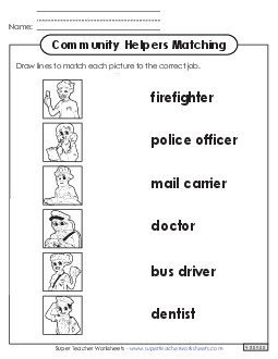 Picture-to-Word Matching Worksheet 1 Community Helpers Worksheet