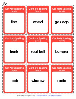 Flashcards (B-Car Parts) Spelling B Worksheet