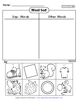 Word Sort (Squ- Words) Phonics Blends Worksheet