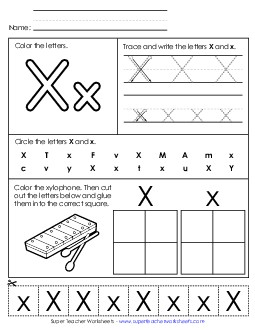 Letter X - Mixed Skills (Basic) Alphabet Worksheet