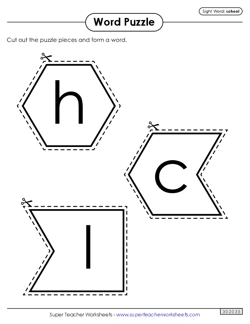 Word Puzzle: School Sight Words Individual Worksheet