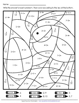 Addition: Chick and Egg Mystery Picture   (Basic Facts 0-10) Worksheet