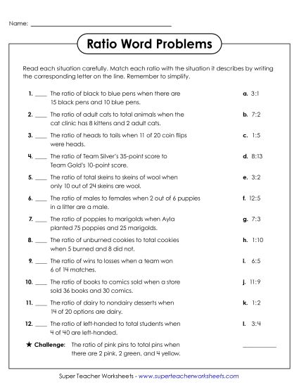 aRatio Word Problems Matching