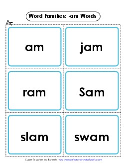 Flashcards (-am) Word Families Worksheet