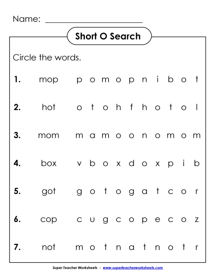 aShort O CVC Word Hunt
