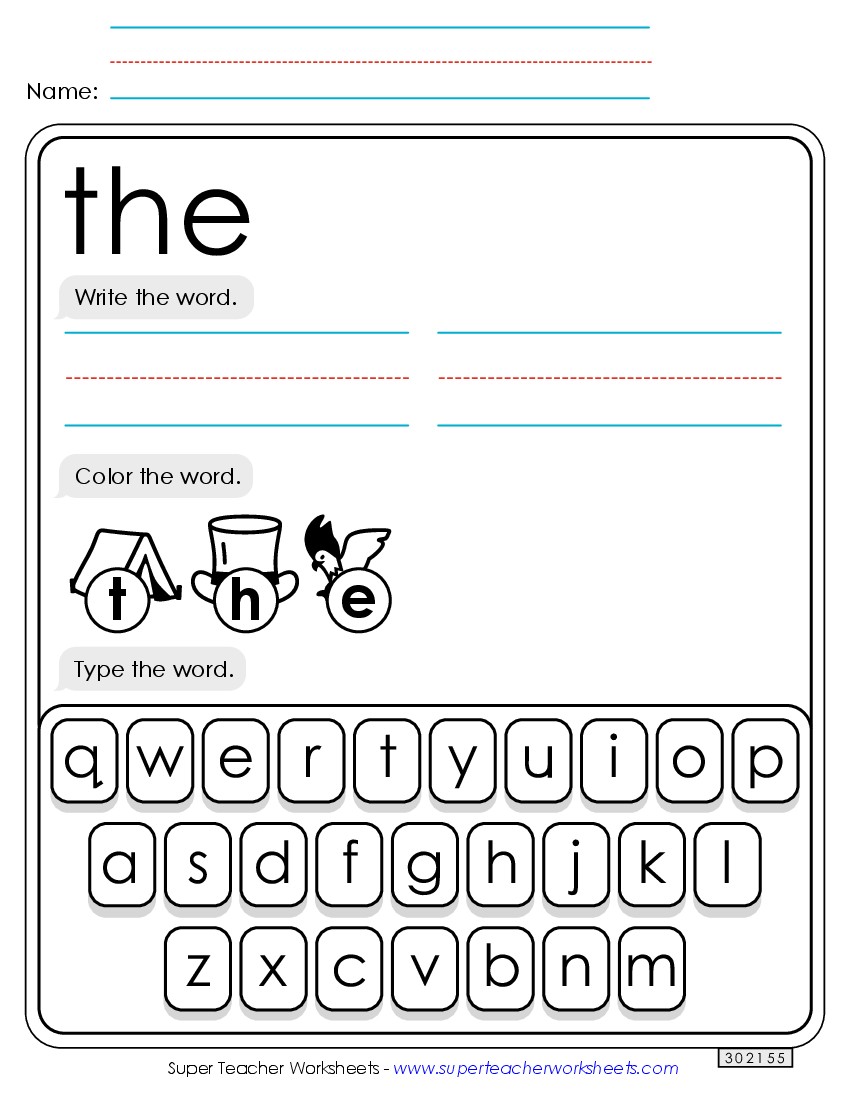 Write, Color, Type: The Sight Words Individual Worksheet