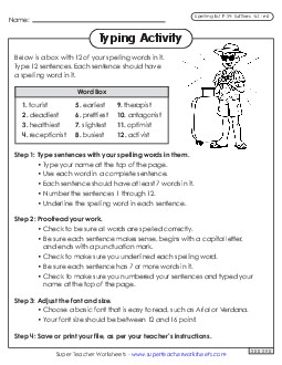 Typing Sentences (F-24)  Spelling F Worksheet