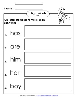 Letter Stampers (Unit 6)  Sight Words Worksheet